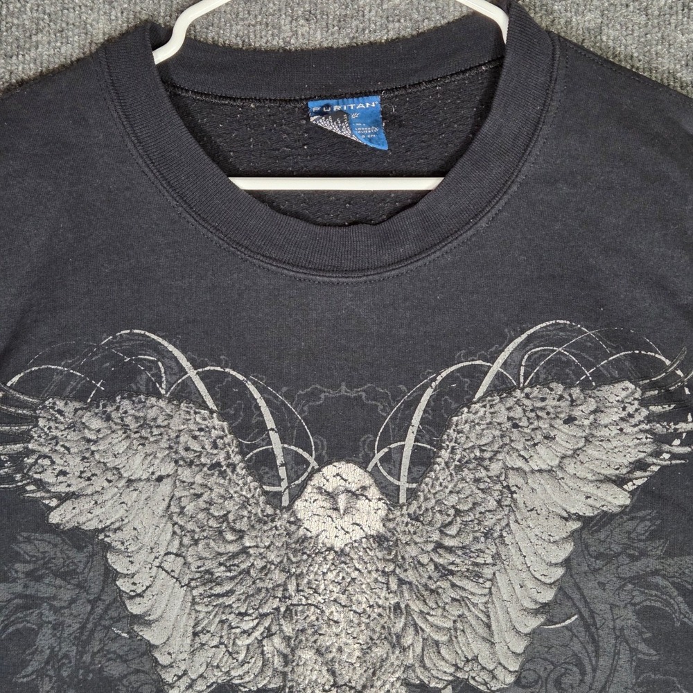 Puritan Mens Sweatshirt Medium Black Eagle Honor Pride Graphic Y2K Crewneck